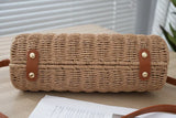 2024 Summer New Artistic Vintage Woven Handbag Single Shoulder Crossbody Bag Beach Vacation Fiberglass Strap Polyester Lining