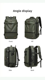 60L Airback Vacuum Compression Backpack with Wheels Expandable Men Waterproof Carry On Travel Backpacks 17 inch Laptop Backpack