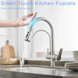 Brushed Nickel Touch on Filter Kitchen Faucet with Pull Down Sprayer Hot Cold Kitchen Sink Mixer Tap Sensor Touch Kitchen Faucet