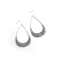 Silver-Plated Carved Flower Drop-Shaped Large Earrings Hypoallergenic Earrings for Women Retro Fashion Casual Party Jewelry
