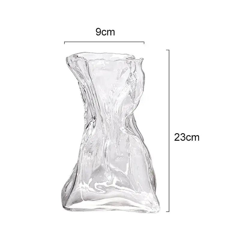 Irregular Transparent Glass Flower Vase 23cm*9cm Big Flower Bottle Tabletop Hydroponic Pot Home Living Room Table Decorations