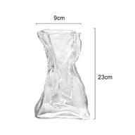 Irregular Transparent Glass Flower Vase 23cm*9cm Big Flower Bottle Tabletop Hydroponic Pot Home Living Room Table Decorations