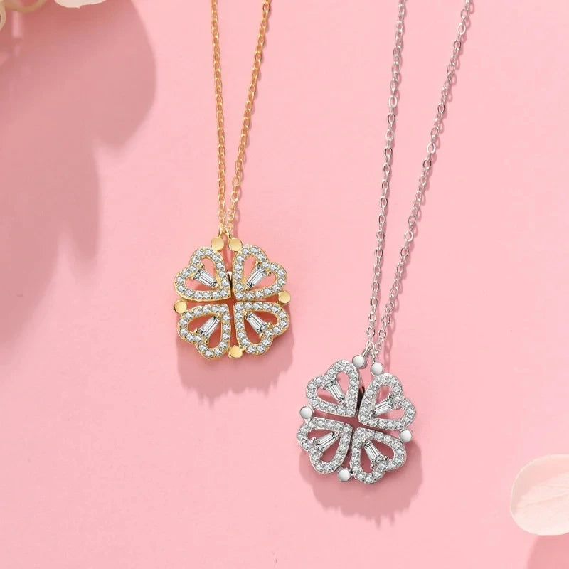 Love Magnetic Pendant Necklace Ladies Clover Necklace Heart Shaped Clover Necklace Lucky 4 In 1 Love Pendant Jewelry Gift