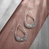 Silver-Plated Carved Flower Drop-Shaped Large Earrings Hypoallergenic Earrings for Women Retro Fashion Casual Party Jewelry