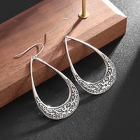 Silver-Plated Carved Flower Drop-Shaped Large Earrings Hypoallergenic Earrings for Women Retro Fashion Casual Party Jewelry