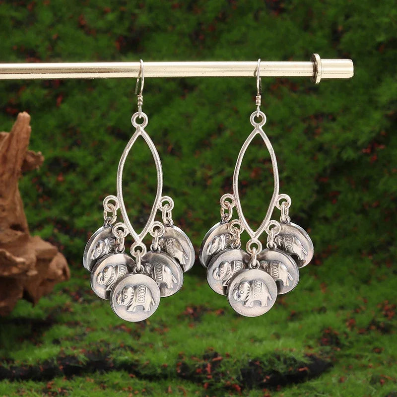 Silver-Plated Carved Flower Drop-Shaped Large Earrings Hypoallergenic Earrings for Women Retro Fashion Casual Party Jewelry