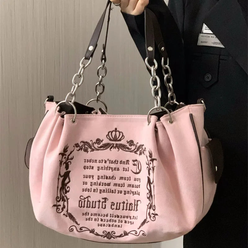 Vintage Letter Y2k Handbag Women Gothic Large Capacity Casual Crossbody Bag Purse Female Harajuku Aesthetic The Tote Bag