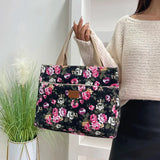 Fashion Floral Print Tote Bag, Portable Canvas Lunch Bag, Women's Casual Handbag & Bento Mommy Bag For Picnic Travel