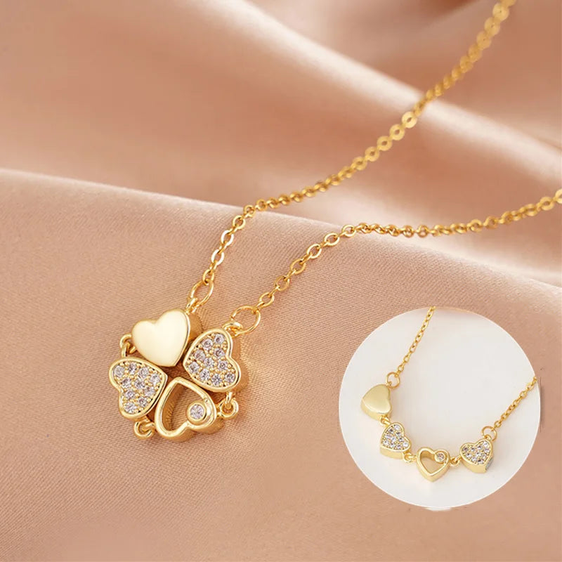 Love Magnetic Pendant Necklace Ladies Clover Necklace Heart Shaped Clover Necklace Lucky 4 In 1 Love Pendant Jewelry Gift