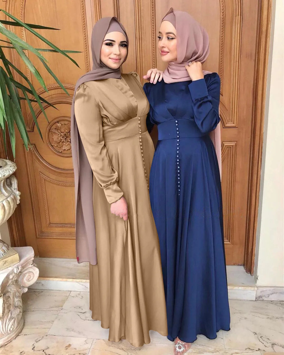Muslim Abayas For Women Purple Green Kaftan Morocco Dresses Middel East Clothing Long Sleeve Solid Clothing