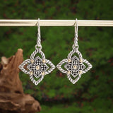 Silver-Plated Carved Flower Drop-Shaped Large Earrings Hypoallergenic Earrings for Women Retro Fashion Casual Party Jewelry