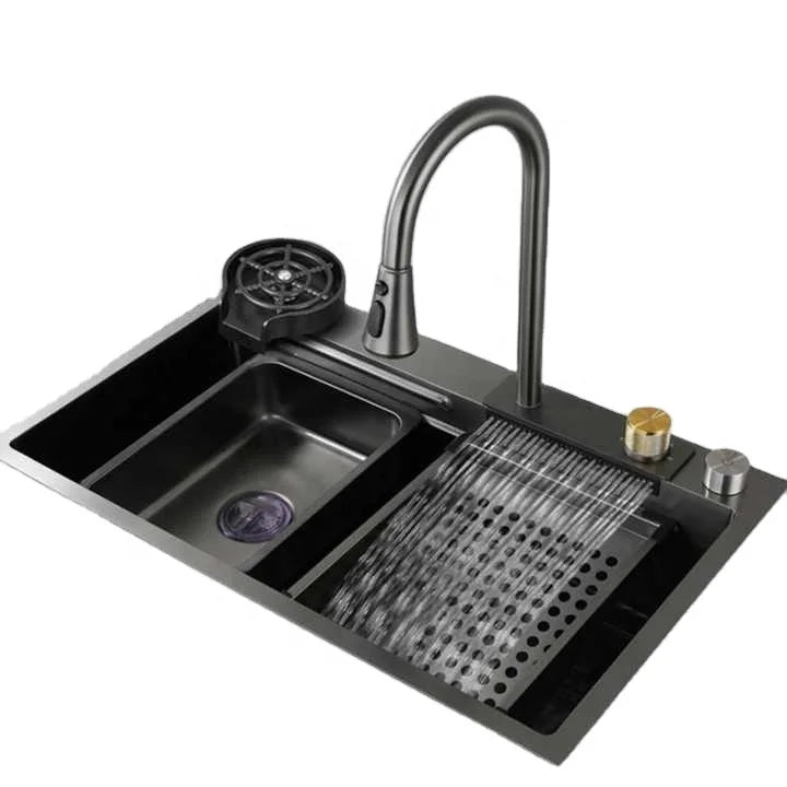 Stainless Steel water fall  kitchen sink Modern Design Handmade Sink with Cup Washer for Bar Cafe Kitchen Island