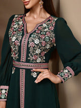 TOLEEN-Women's Kaftan Jalabiya Dress, Moroccan Style Dresses, Floral Embroidery Patchwork, Jacquard Belt, Luxury, Elegant, 2024