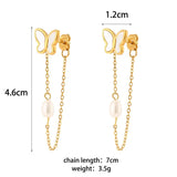 E.B.belle Micro Paved Rectangle Square Round Crystal Long Chain Drop Earring Front and Back Side Stainless Steel Earring
