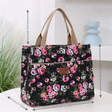 Fashion Floral Print Tote Bag, Portable Canvas Lunch Bag, Women's Casual Handbag & Bento Mommy Bag For Picnic Travel