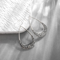 Silver-Plated Carved Flower Drop-Shaped Large Earrings Hypoallergenic Earrings for Women Retro Fashion Casual Party Jewelry