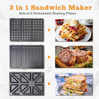 Taylor swoden - Bruno 3 en 1 sandwichera, gofrera, Prensa Panini, 1200W, tiene capacidad para 4 sándwiches, placas desmontables