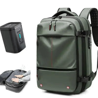 60L Airback Vacuum Compression Backpack with Wheels Expandable Men Waterproof Carry On Travel Backpacks 17 inch Laptop Backpack