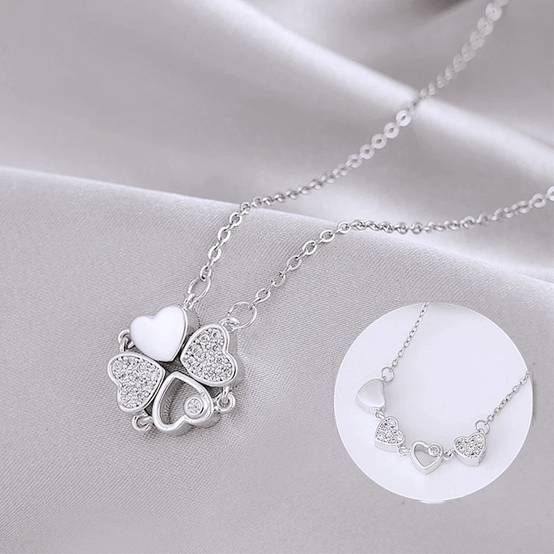 Love Magnetic Pendant Necklace Ladies Clover Necklace Heart Shaped Clover Necklace Lucky 4 In 1 Love Pendant Jewelry Gift
